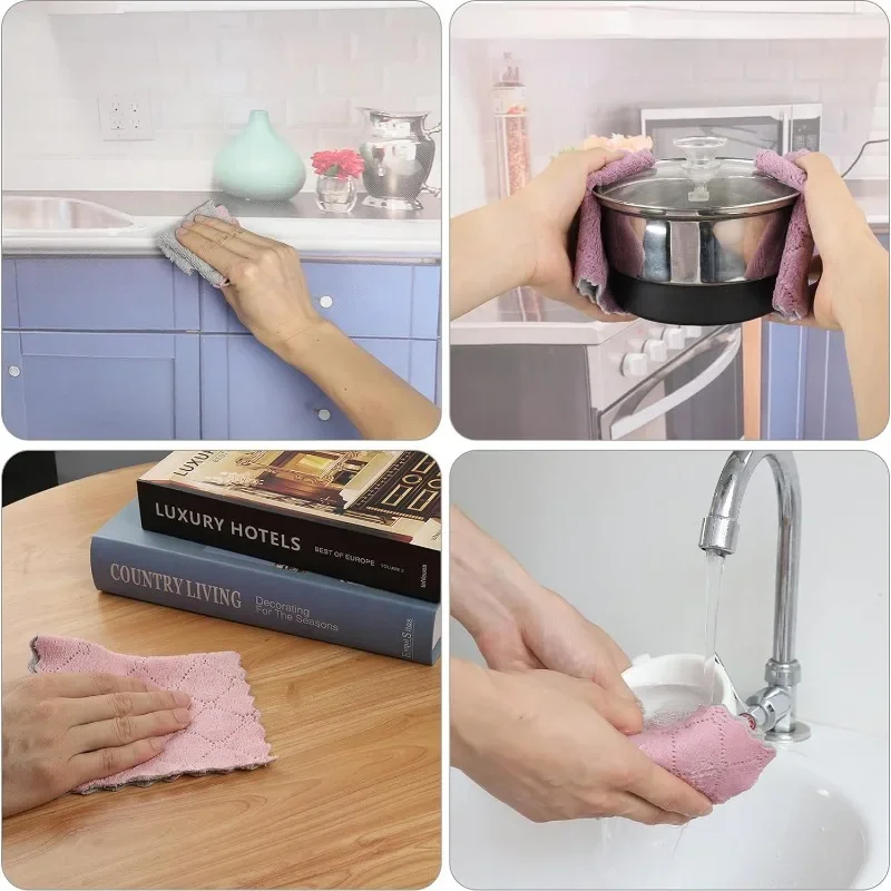 20/5PCS Super Absorbent Microfiber Towel Double Layer Washing Cloths Non-stick Oil Dishcloths Cleaning Rags Kitchen Scouring Pad