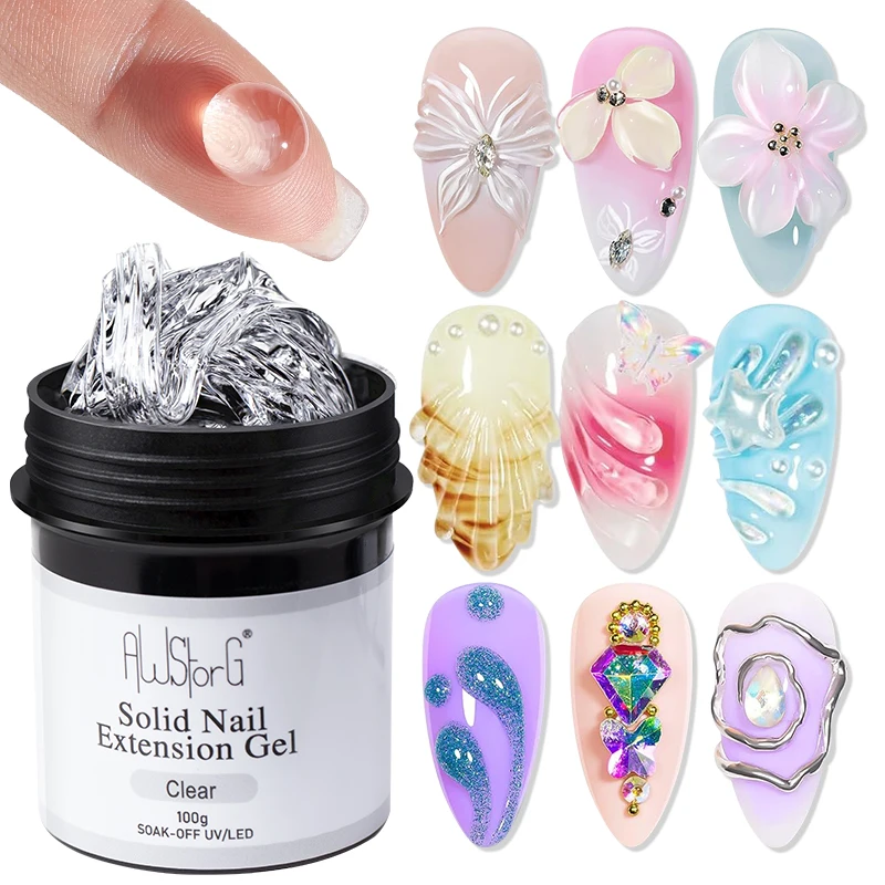 

AWStorG 100g Transparent Non-stick Extension Solid Gel Nail Polish Acrylic Carving Gel UV Quick Build Nail Extension Gel 3D