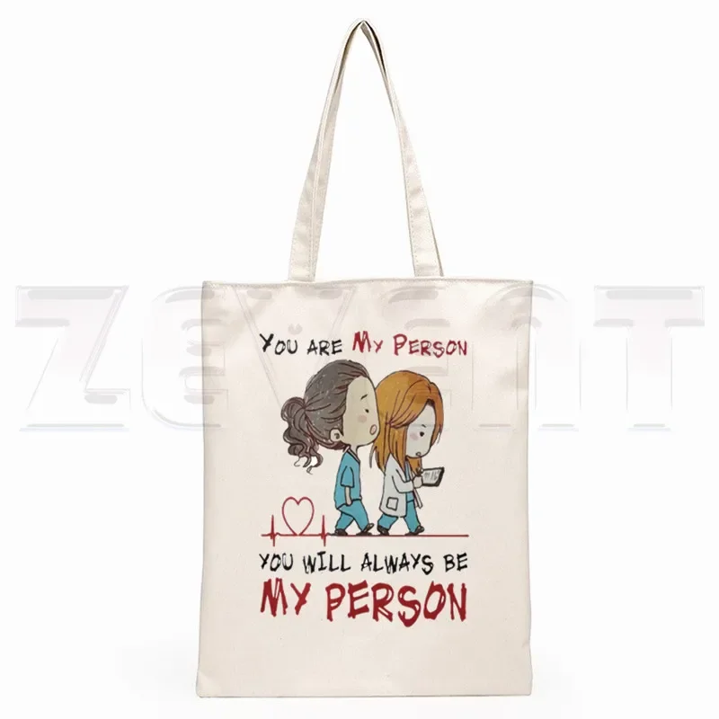 Greys Anatomy You're My Person Ullzang Hip Hop Hipster Cartoon Print Shopping Bags Girls Fashion Casual Pacakge Hand Bag