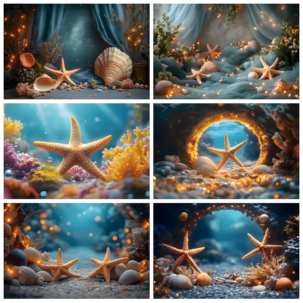 

Underwater World Seabed Photography Backdrop Ocean Undersea Starfish Coral Boys Girls 1st Birthday Party Decor Photo Studio Prop