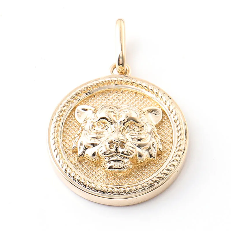 Custom Hip Hop 3D Tiger Head Round Animal Pendant Men's Jewelry Pendant 14k Gold Rapper Necklace Pendent