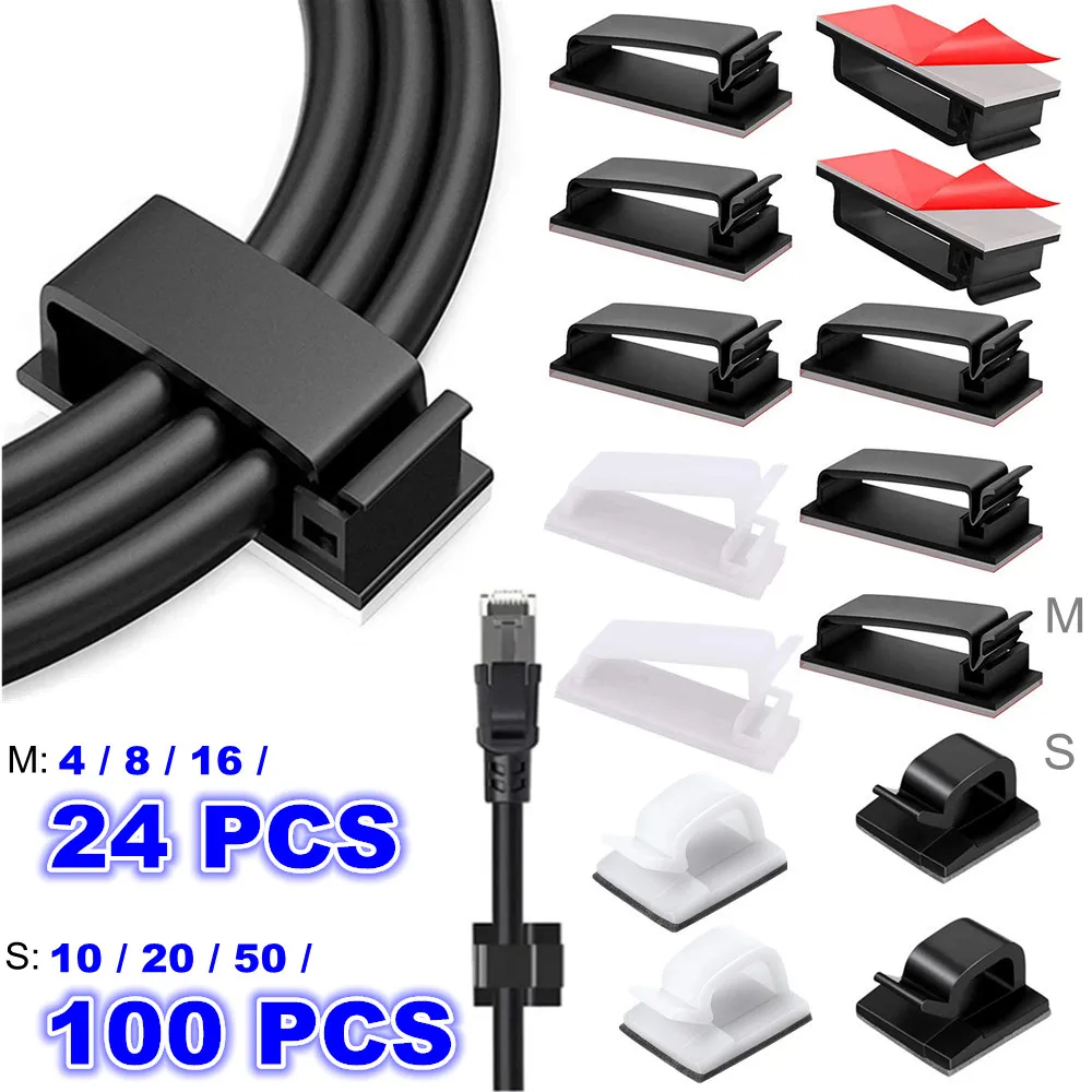 Cable Clips Self Adhesive Cord Management Black Wire Holder Organizer Clamp Self-adhesive Car Wire Clip Accessories