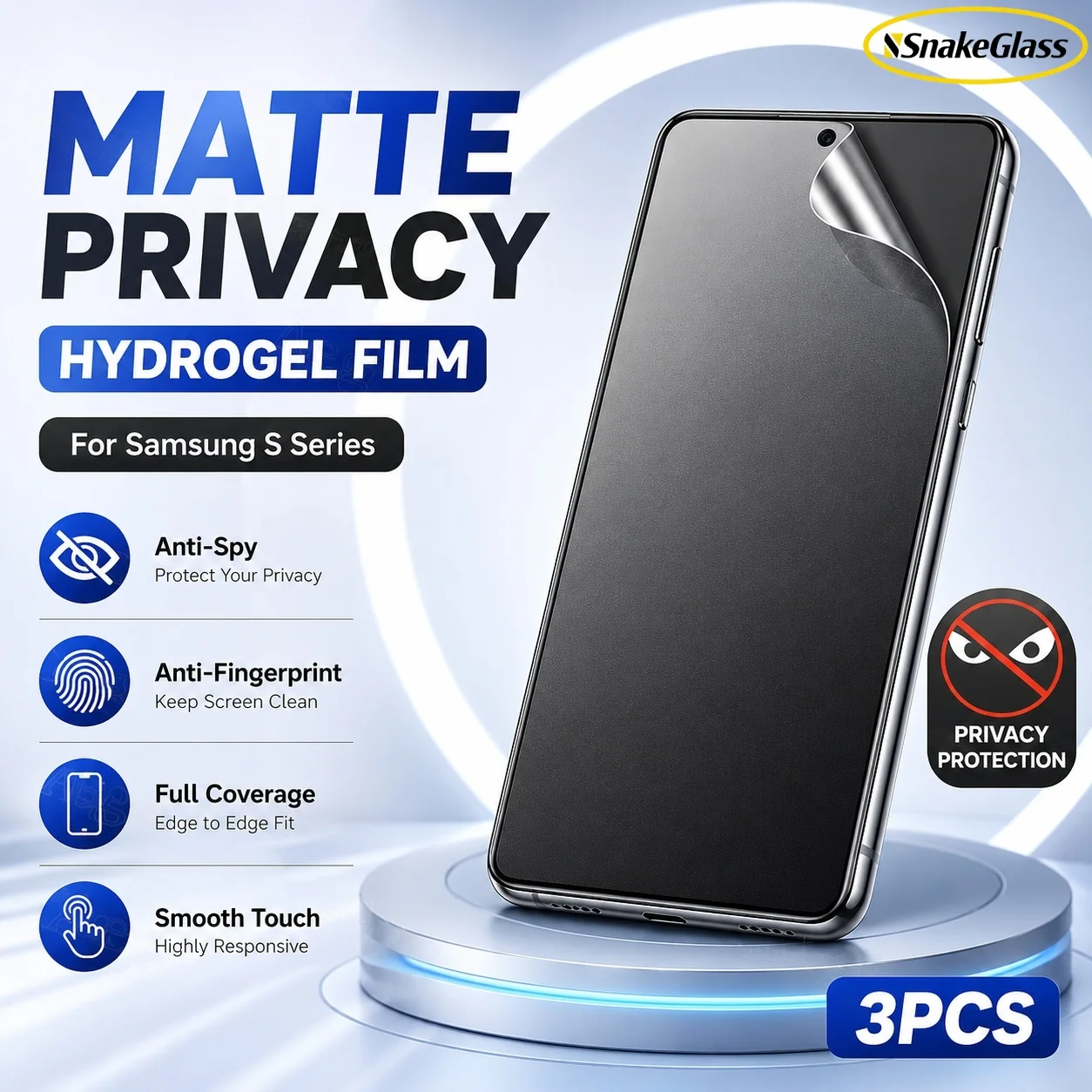 3PCS Película Protetora Fosca de Hidrogel Anti-Espião para Samsung Galaxy S26 Ultra S25 S24 S23 Ultra S22 Plus S21 FE Privacidade Anti-Impressão Digital