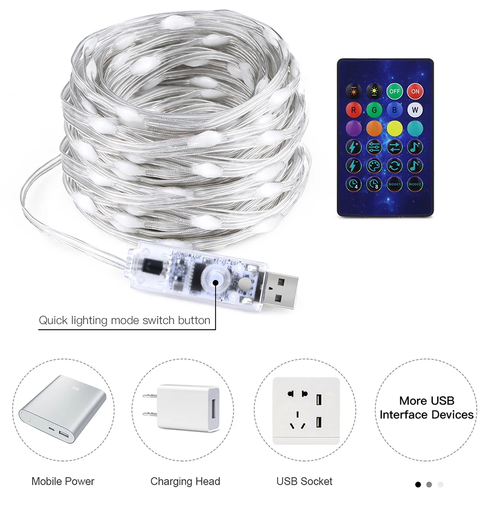5M/10M/20M USB LED Copper Wire String Lights USB Dream Color Fairy Lights BT Colorful Home Christmas Tree Wedding Decor