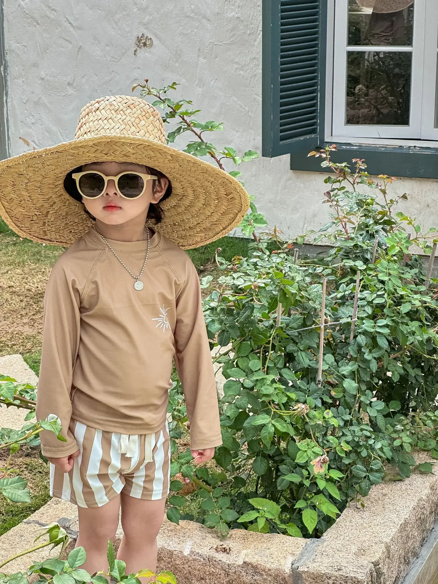 Bebês meninos manga comprida moda banho de secagem rápida, top listrado infantil, calção de natação, terno de surf, maiô de criança, verão