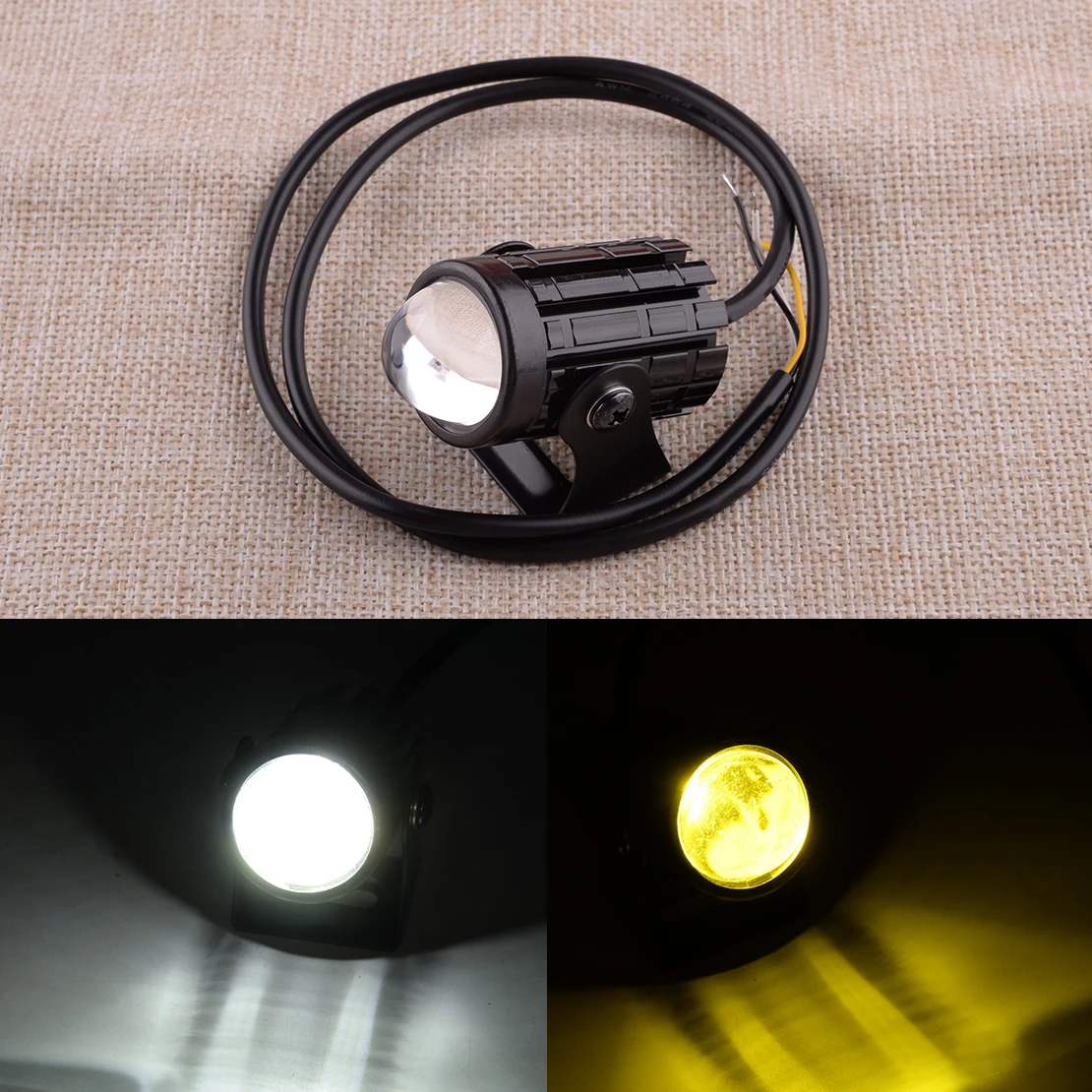 Spot Light Headlight Driving Fog Lamp Dual Color Universal for 12V 24V Motorcycle ATV Dirt Bike 12W 6000K+3000K High/Low Beam