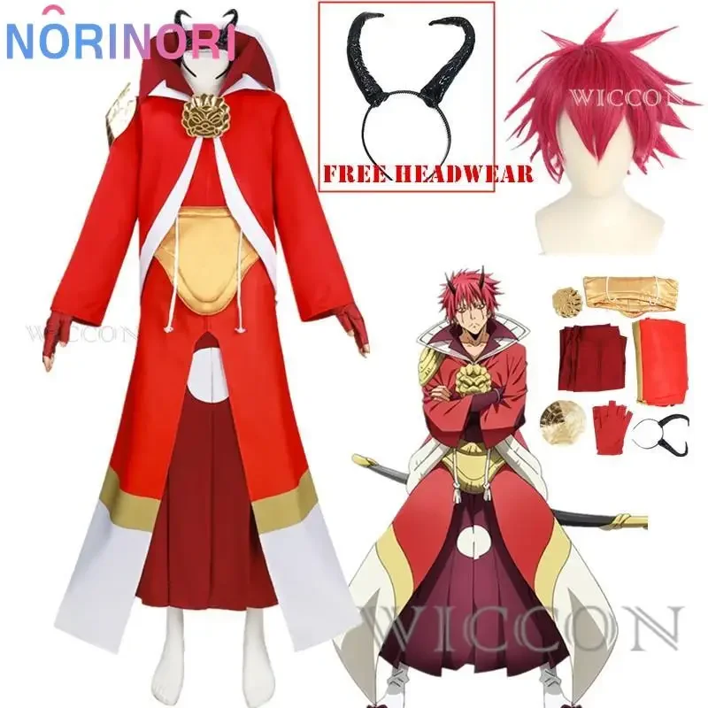 Benimaru Cosplay Anime That Time I Got Reincarnated As A Slime Costume Red Uniform Cloak Wig Halloween Party Role Play Clothing