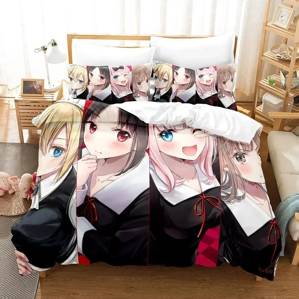 Juego de cama con estampado 3D de Anime Kaguya-sama Love is War, funda nórdica tamaño Queen doble para niños y niñas, funda de almohada, cama para niños y adultos