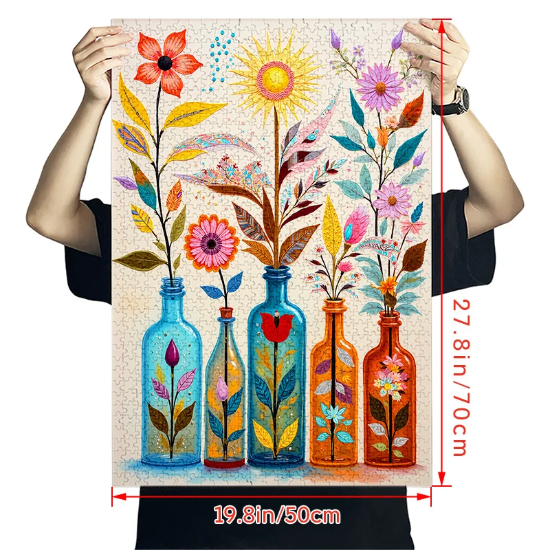 [1000pcs Vibrant Jigsaw] 1000pcs Vibrant Floral Bottle Jigsaw Puzzle | Scratch & Water Resistant, Challenging Brain Teaser for