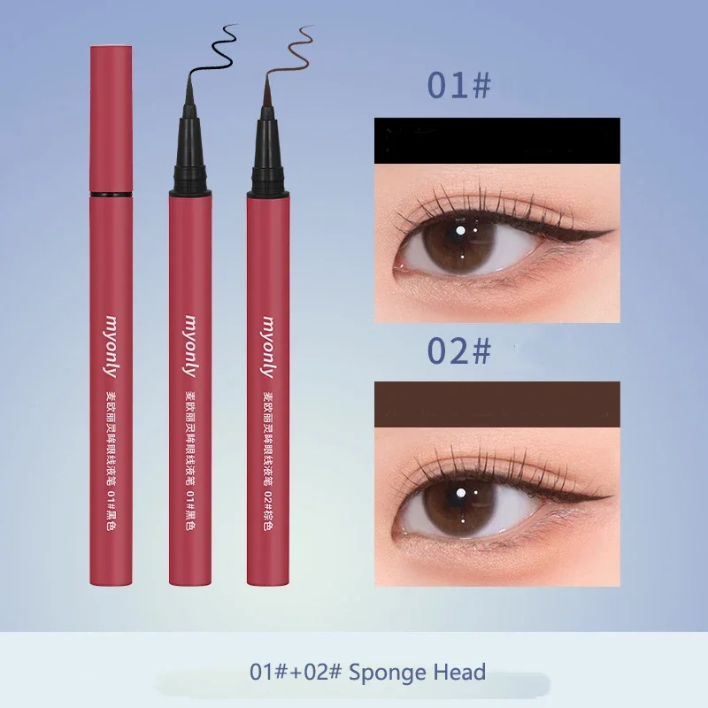 Delineador de ojos ultrafino, suave, resistente al agua, a prueba de sudor, largo, no es fácil de difuminar, delineador de ojos de Color marrón y negro, lápiz líquido, maquillaje Natural