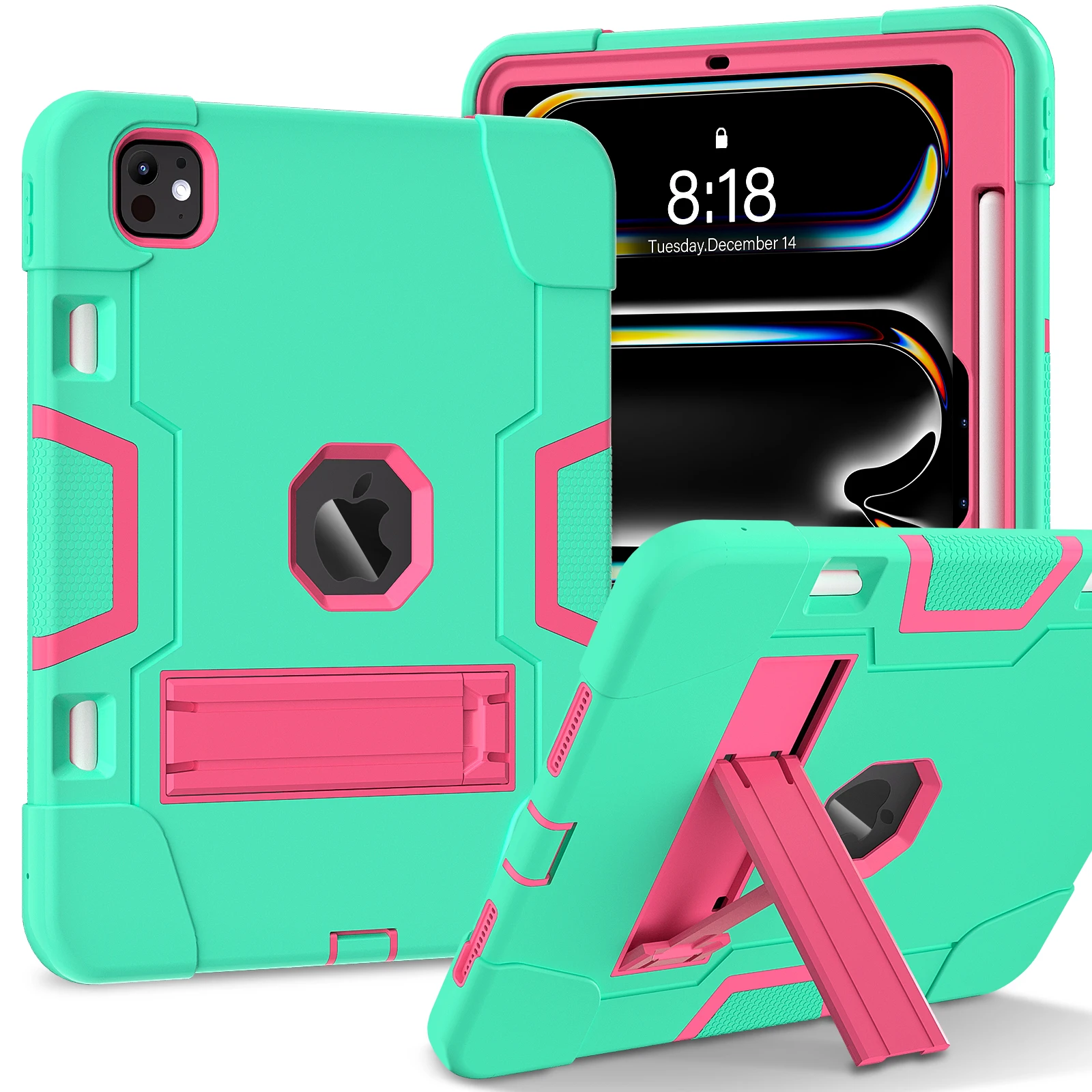 Rugged Kickstand Case For iPad Pro 11 2025 M5 2024 M4 A3357 A3358 A3359 A2836 A2837 A3006 PC Silicone Anti-Slip Cover Shockproof