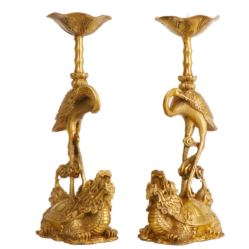Copper , Ornament, Altar Decoration, Turtle And Crane Candlestick