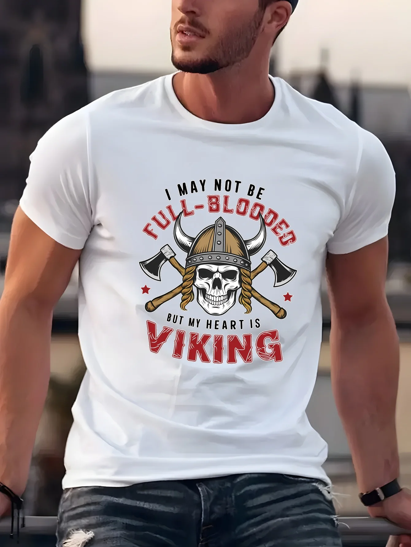 My Heart Is Viking Mens Crew Neck T Shirt Viking Skull Helmet Cross Axes Nordic Warrior Graphic Short Sleeve Casual Street Tops