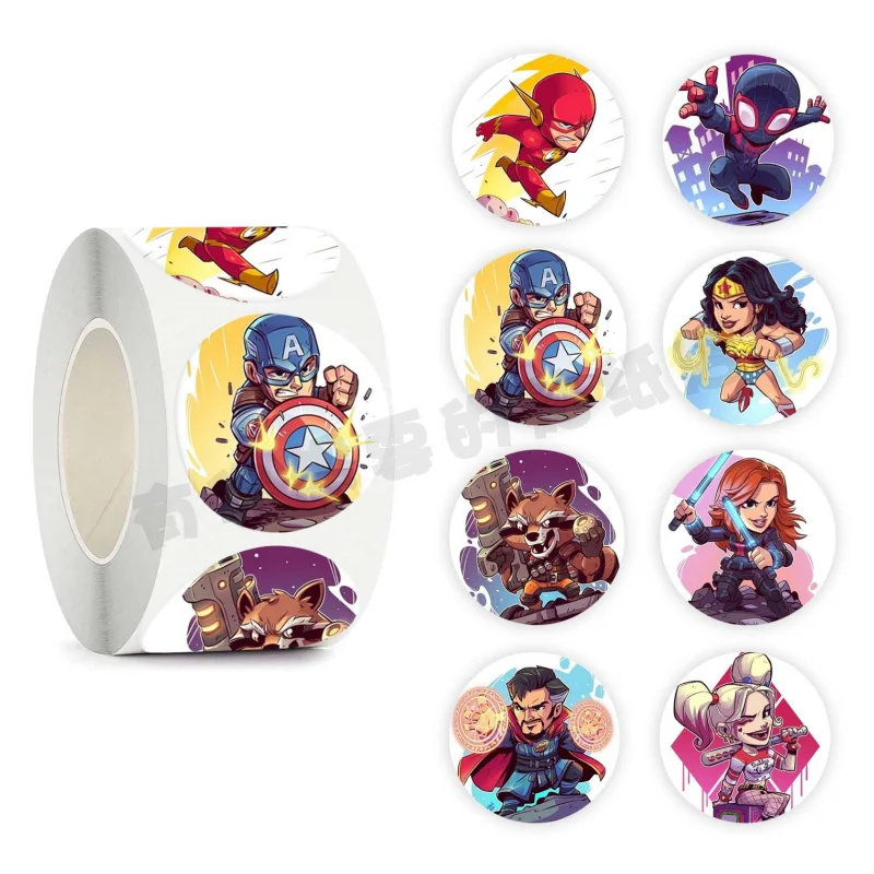 Rollo de pegatinas de dibujos animados de la serie Marvel, cinta de papel de gran valor, suministros imprescindibles para estudiantes, Capitán América, Iron Man