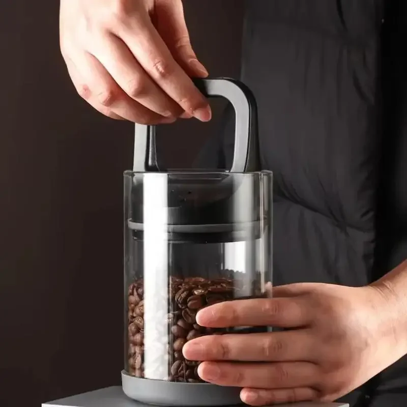 Transparent Glass Vacuum Sealed Coffee Bean Storage Jar Airtight Container Moisture-Proof Food Tank for Household