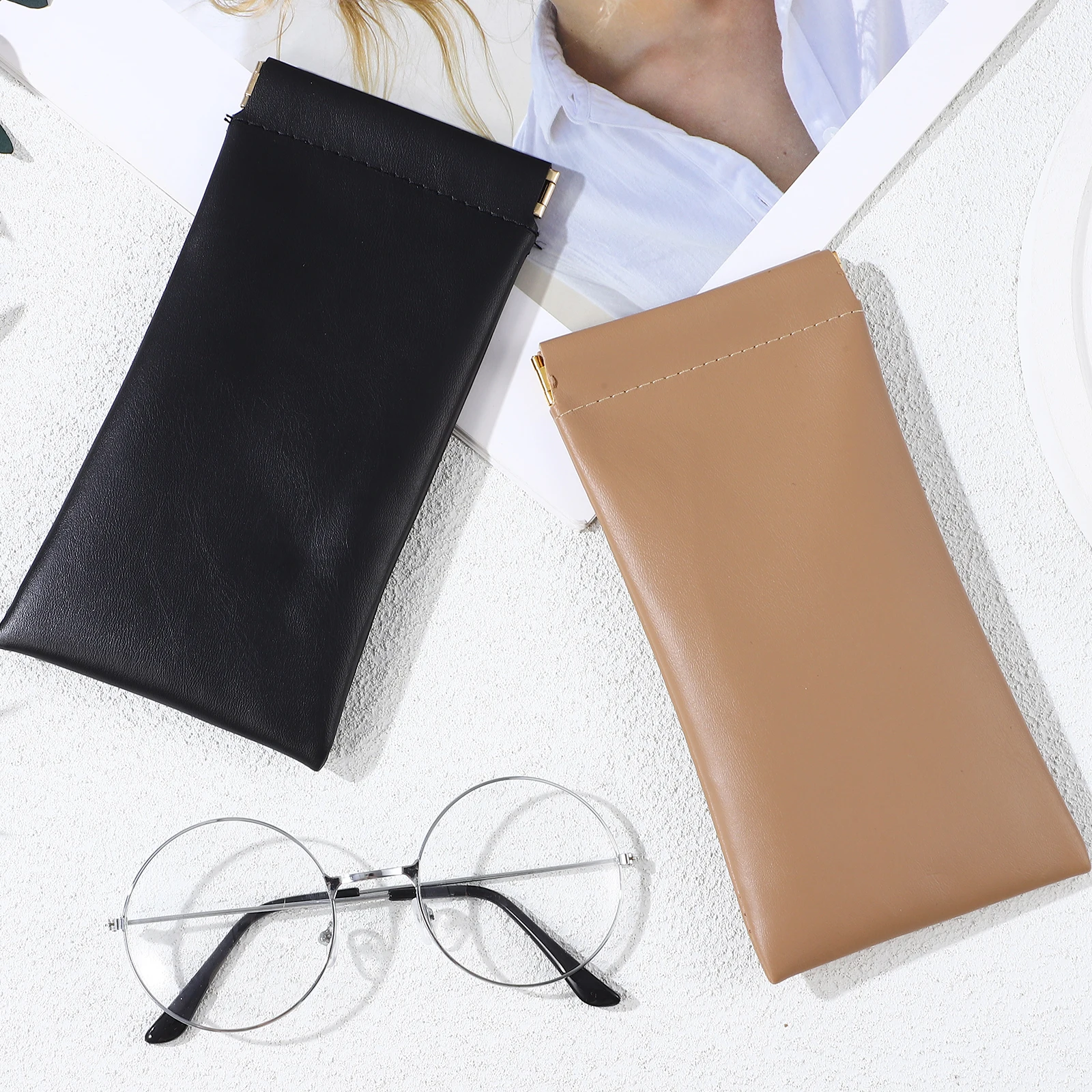 

2 Pcs Pouch Shrapnel Sunglass Case Eyewear Case for Men Women Black Khaki Travel Glasses Bags Storage No Zipper