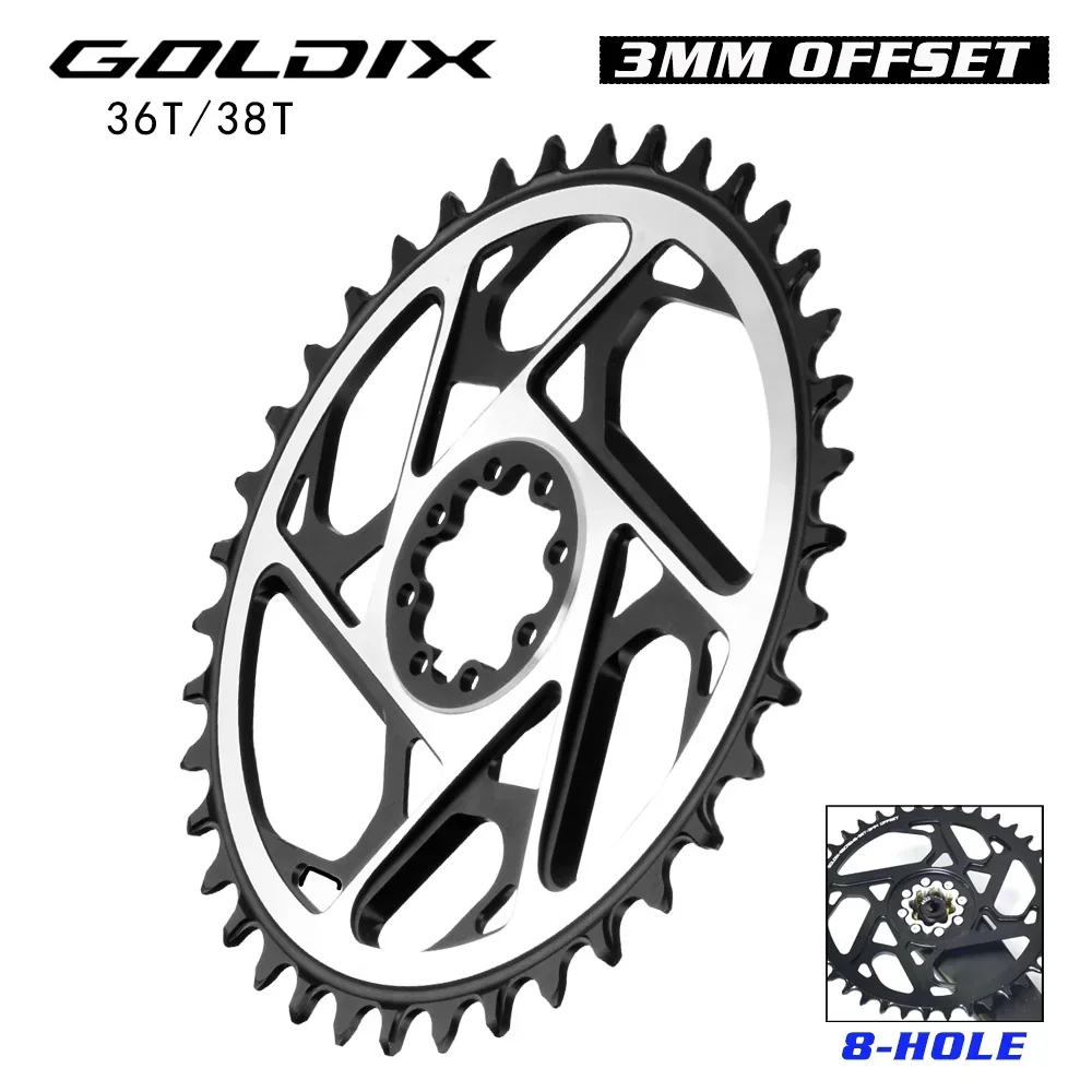 GOLDIX 3mm Offset 8 Bolt MTB Chainring CNC Hollow Narrow Wide Sprocket 36T 38T for SRAM ETAP AXS KRAFT RED 8 NAIL 7075 Aluminum