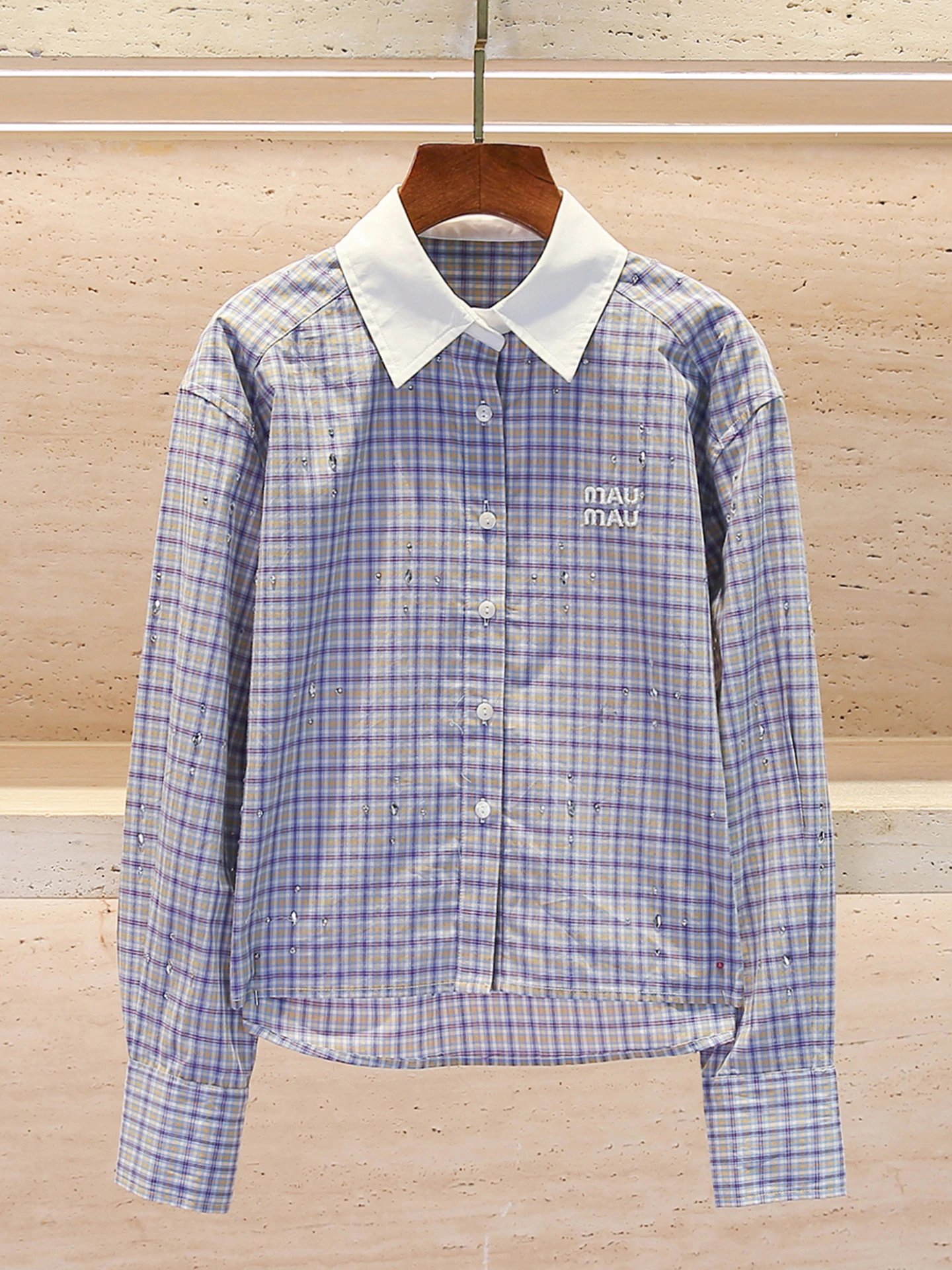 

High-End Women's Plaid Letter Embroidery Shirt Spring Summer New Casual Style Comfortable Long Sleeve Cotton Blend Blouse