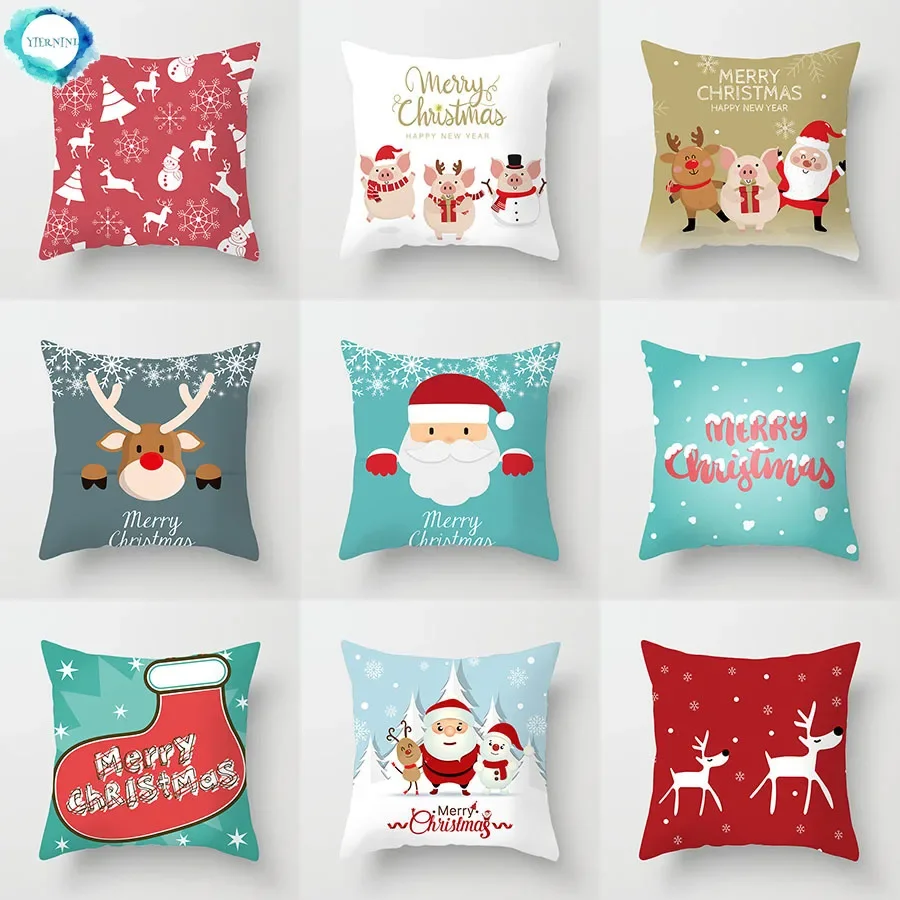 

Christmas Decoration Cartoon Santa Claus Polyester Throw Pillow Case Merry Christmas Decorative Pillowcase 45X45CM