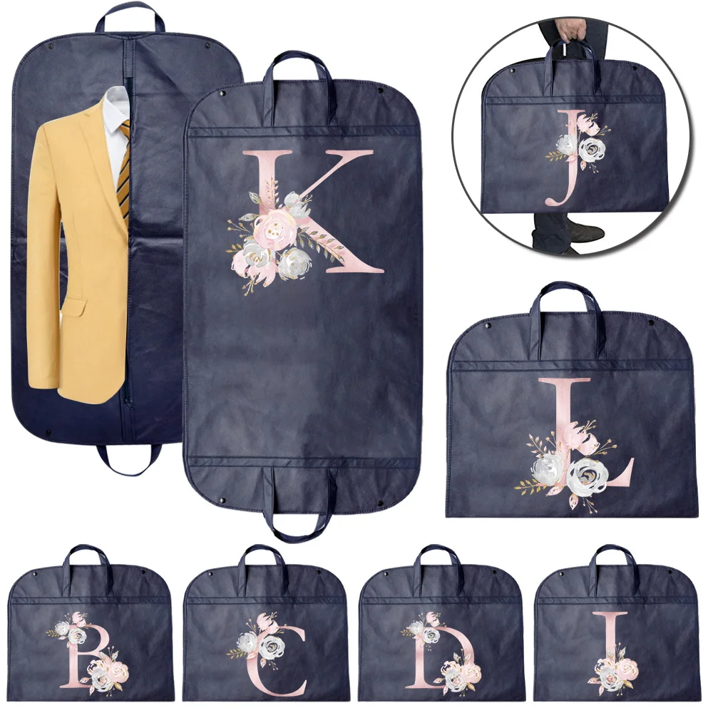 

2024 Clothing Cover Dust Non-Woven Moisture-Proof Hanging Clothes Storage Bag Suit Dress Wedding Organizer Pink flower pattern