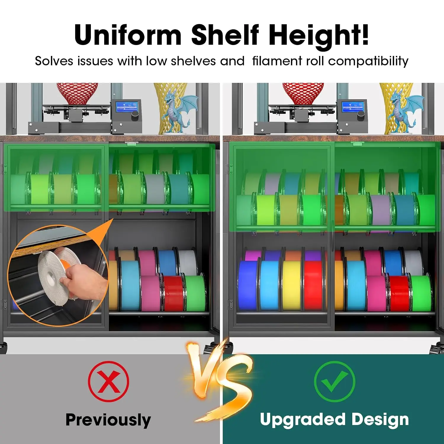3D Printer Stand Filament Storage 295x189 Inch Dustproof Moisture Proof Heavy Duty Large 3D Printer Table Cart 360 Rolling Cabin