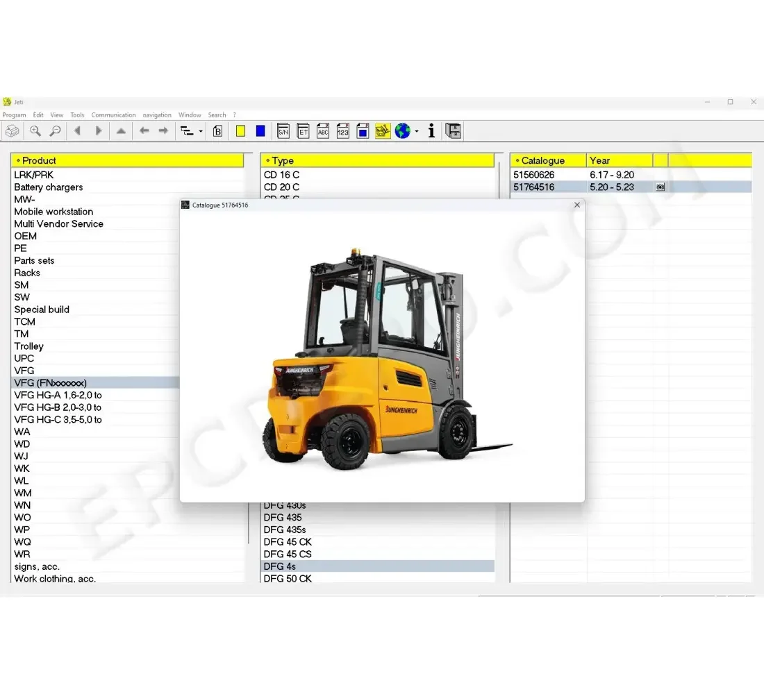 

EPC-SOFTWARE JETI ForkLift (ET) V4.37 [538] Updated [03.2025] Spare Parts Catalog for Jungheinrich +Expire Patch