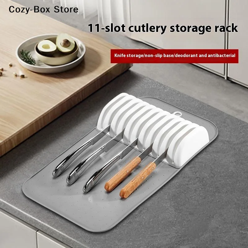 Soft-Grip 5/11 Slots Non-Slip Premium Knifes Holder Organization Large Knife Mat Kitchen Drawer Knifes Organization Home Tools