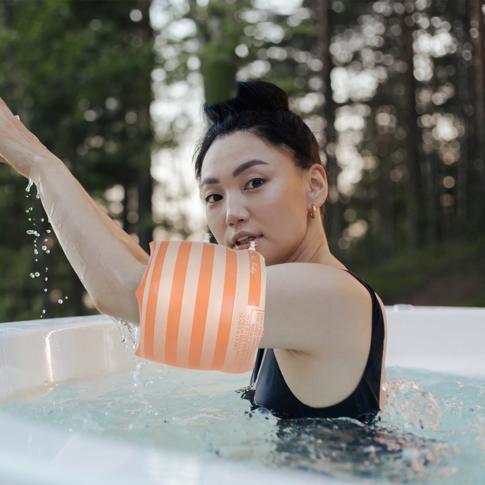 

2pcs PVC Inflatable Arm Ring Swimming Floaties Adult Armband Double Airbags Outdoor Pool Equipment Orange Striped Bands