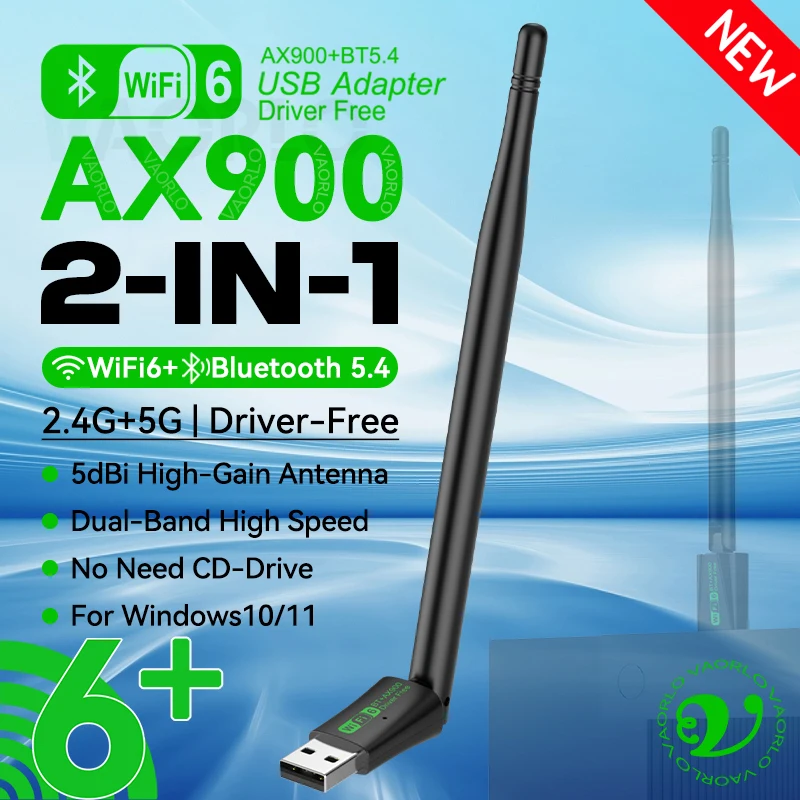 

2 в 1 AX900 USB WIFI6 Bluetooth 5.4 адаптер 2.4G+5GHz двухдиапазонный 900Mbps 802.11AX высокоскоростной беспроводной сетевой адаптер приемник с антенной для ПК ноутбука WIN10/11 драйвер бесплатно