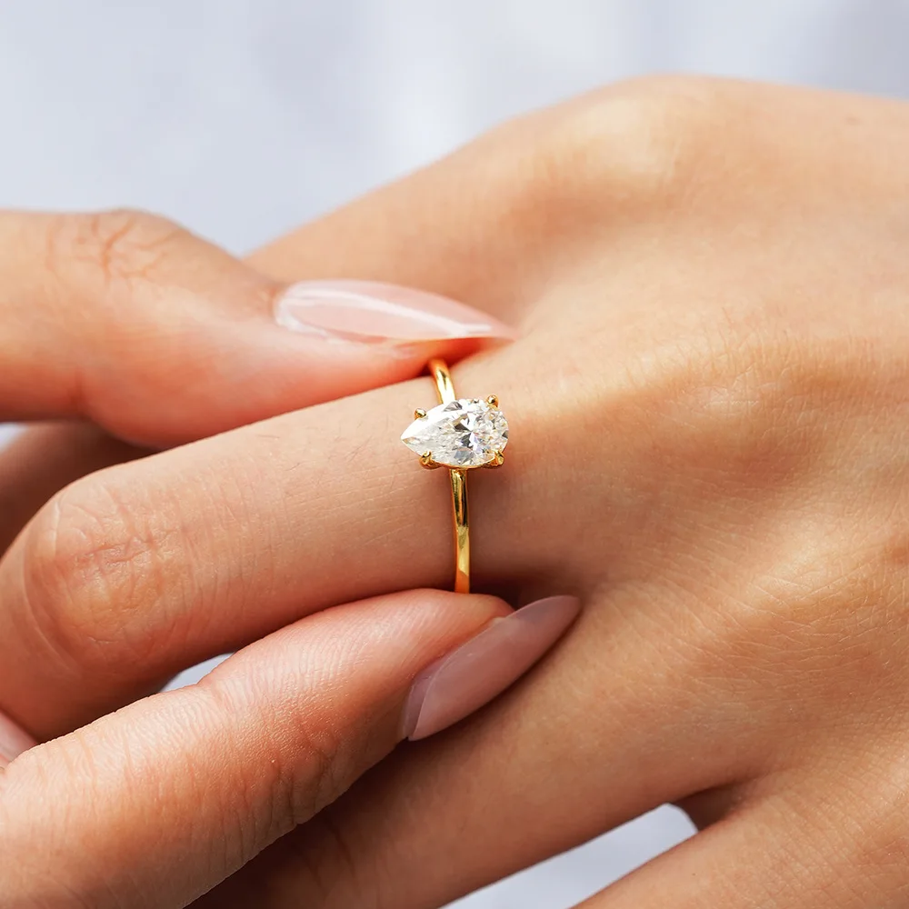 Luxury 100% Real 18k Gold Women's Moissanite Diamond Ring 1 karat Drop Diamond Ring Wedding Ring - Image 3