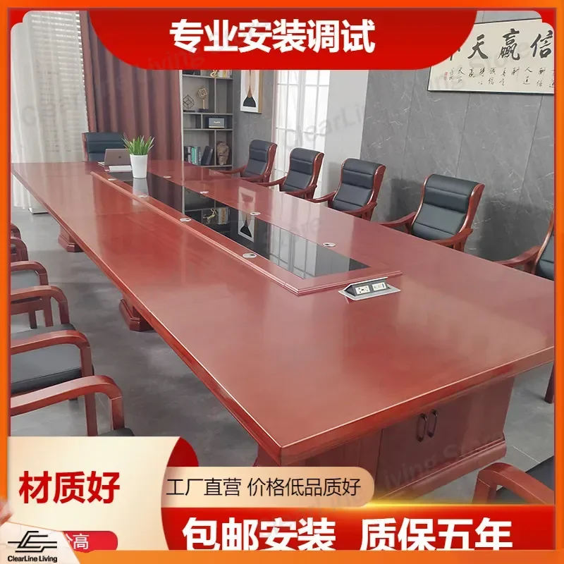 for Conference Table Long Large Business Painted Solid Wood Sticker Meeting Table with Glass Top Meeting Room Table and Chair