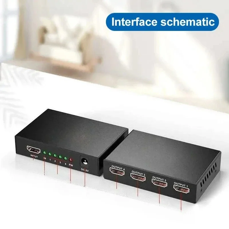 1 in 4 out HDTV Splitter UHD 4K x 2K 3D HD-compatible Splitter 1X4 Video Splitter HDTV Cable Adapter For HDTV DVD PS3/4 Xbox