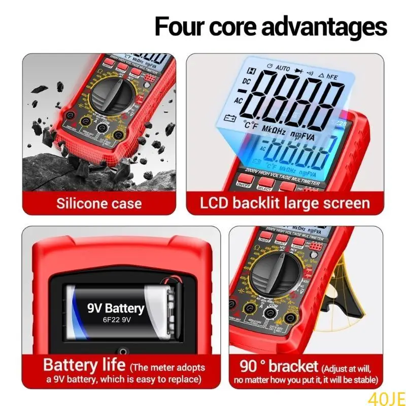 

40JE Advanced 2000V Digital Multimeter Multimeter Multimeter для ремонта автомобиля Высокая точность и удобный дисплей с