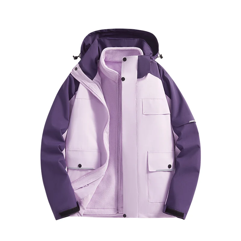 Autumn Winter 3-in-1 Jacket Casual Outdoor Mountaineering Windproof  Detachable Hat Coat Warm Inner Lining with Velvet Men Wear