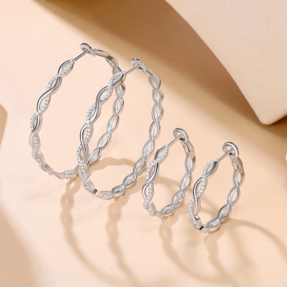 

LinkerLove Moissanite 30/50mm Hoop Earrings Infinity Twisted Earrings for Women S925 Sterling Silver Wedding Party Fine Jewelry