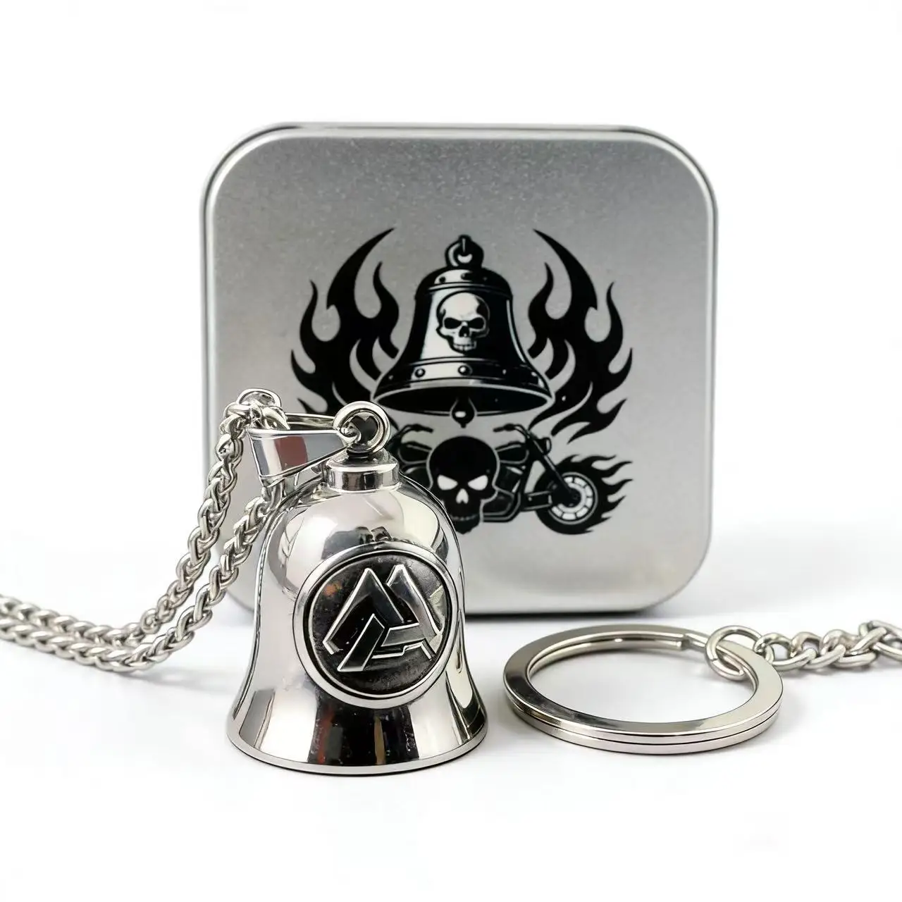 

HNSP 316L Stainless Steel Viking Odin Triangle Exorcism Bell Pendant Necklace For Men Jewelry Motorcycle Bike Accessories Gift