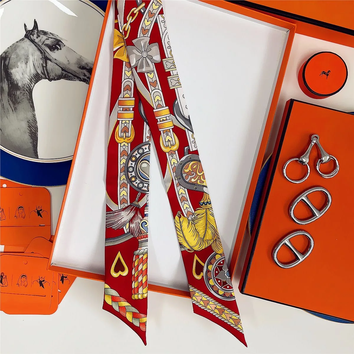 French New Style Scarf Heart Leather Buckle Feather Pattern Bow Ribbon for Women Tied Bags Necktie Multifunctional Accessories - view 3