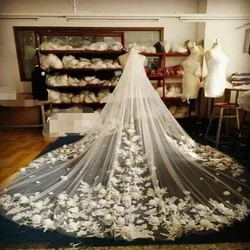 Flower Wedding Veil 3M 4M 5M Length 2.5M Width Long Cathedral Lace Appliques One-Layer Wedding Veils With Comb Bridal Veil
