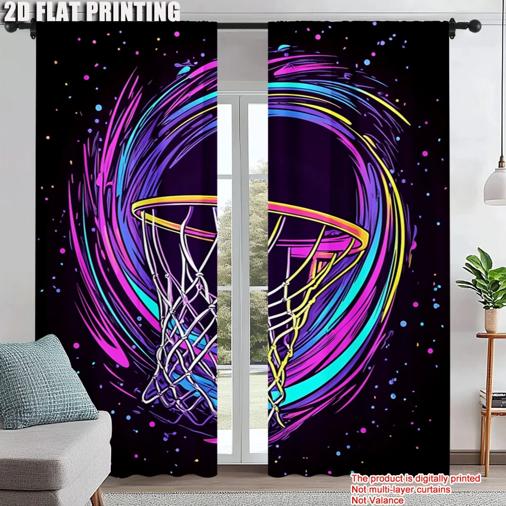 

2Pcs Modern Basketball Hoop Printed Curtains Polyester Drapes For Bedroom And Living Room Light-Blocking Privacy Home Decor_ai5