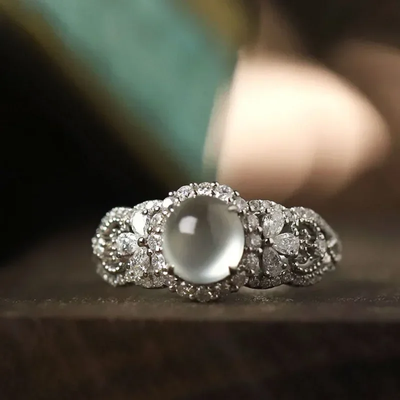 Anelli di calcedonio di ghiaccio naturale per le donne anello di fidanzamento bianco farfalla romantica Design originale gioielli di moda in argento