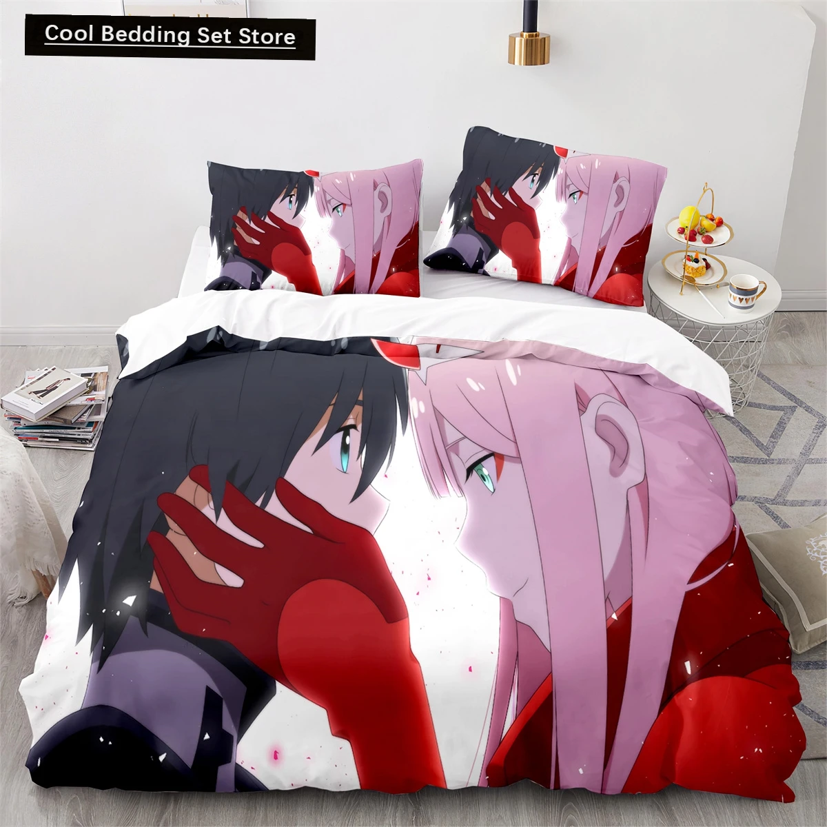 

Darling In the Franxx Anime Duvet Cover Set with Pillow Covers Polyester Teens Kids Bedding Set Full Queen King Size Bed Linen