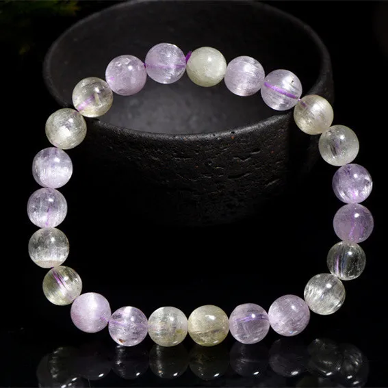 

Natural Colorful Kunzite Bracelet Jewelry Clear Round Beads Women Men Yellow Purple Kunzite Cat Eye Bracelet AAAAAA