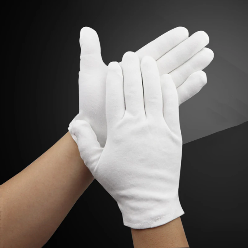 1Pair White Cotton Gloves Thickened Stretchable LiningThickened Jewelry Glove Labor Gloves Etiquette Gloves Driving Gloves