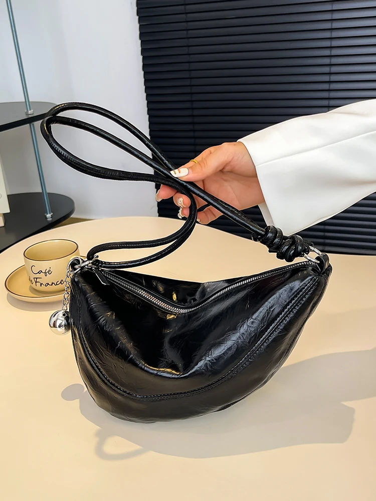 Silver Horned Dumpling Bag Small Size 2026 New Style Commuter Large Capacity Single Shoulder Slant Crossbody Bag