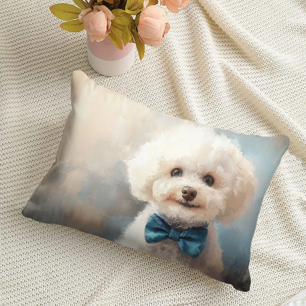 1pc Watercolor Bichon Frise Dog Lumbar Pillow Cover,Suitable for Sofa, Bedroom, Living Room, Dog Room, Sweet Gift for Dog Lovers