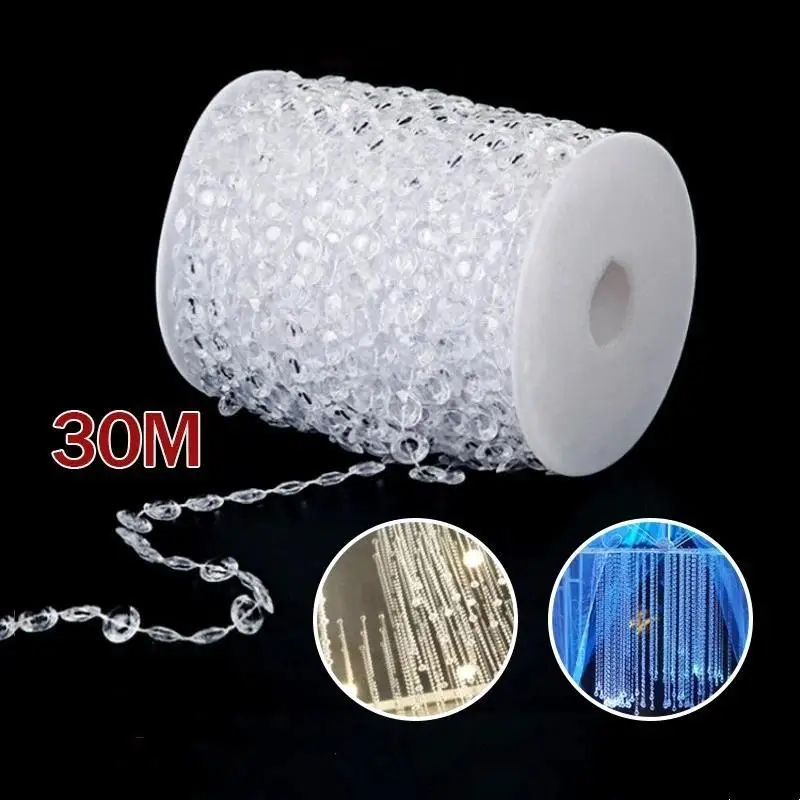 30M Clear Acrylic Crystal Bead Chain Roll: Wedding Party Curtain Decoration DIY Hanging String