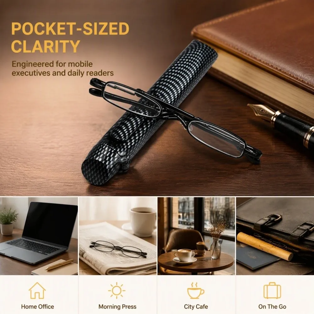 Lightweight Metal Frame Presbyopia Glasses Ultra-thin Narrow Frame Reading Glasses With Case Spring Hinged Slim Pen Glasses