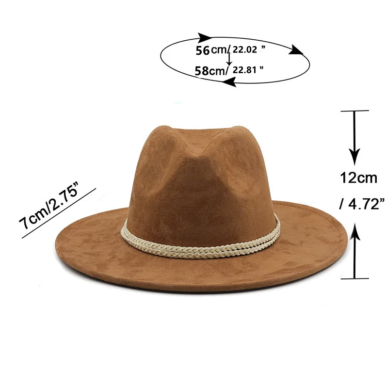 New Suede Fedora Hats for Women 8cm Wide Brim Panama Western Cowboy Hat Winter Jazz Church Sombrero Caps