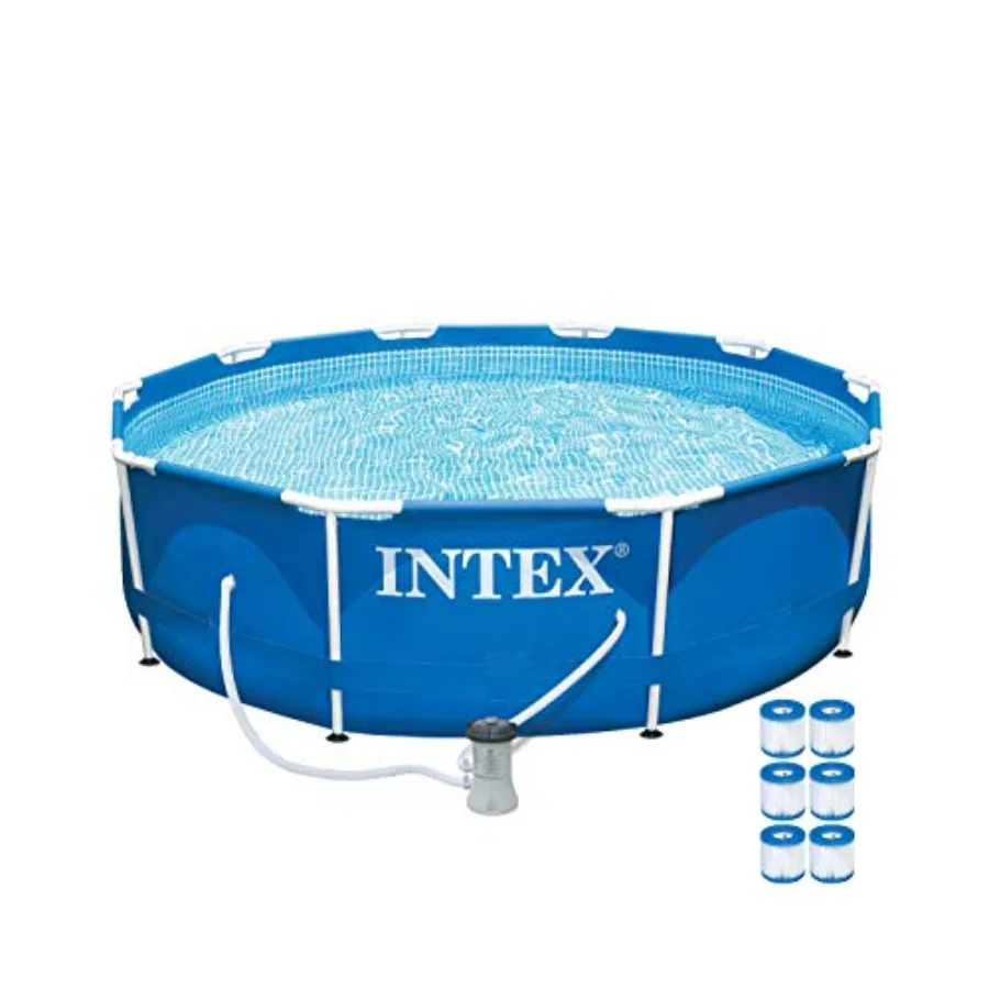Set de Piscina Elevada para 4 Personas con Estructura Metálica, Tapón de Drenaje, Bomba de Filtro y 6 Cartuchos de Filtro de Repuesto Tipo H, Color Azul