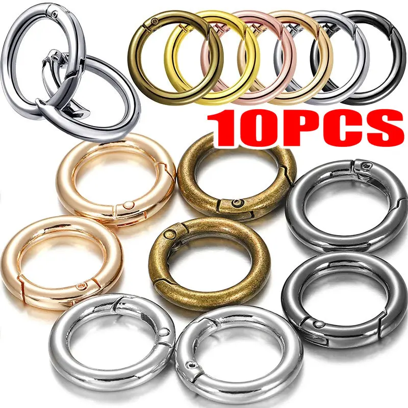 10PCS Metal O Ring Spring Clasps Openable Round Carabiner Keychain Bag Clips Hook Dog Chain Buckles Connector For DIY Jewelry